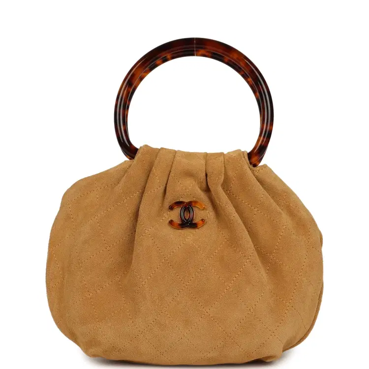 Chanel Small Pouch Beige Suede Tortoiseshell Hardware-Hover-Image
