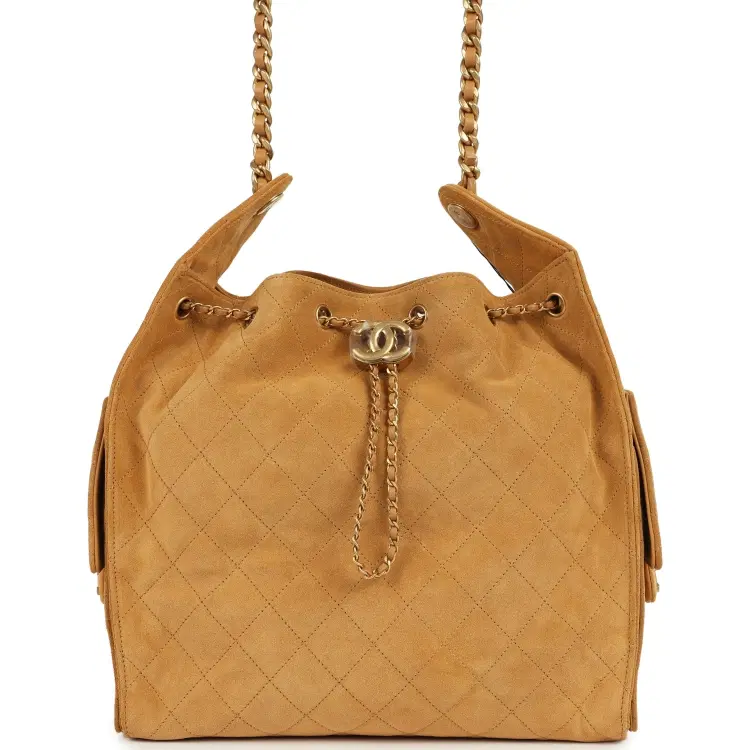 Chanel Medium 25 Hobo Bag Beige Suede Antique Gold Hardware-Hover-Image