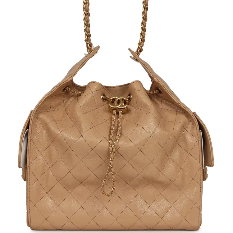 Chanel Medium 25 Hobo Bag Beige Caviar Antique Gold Hardware-Hover-Image