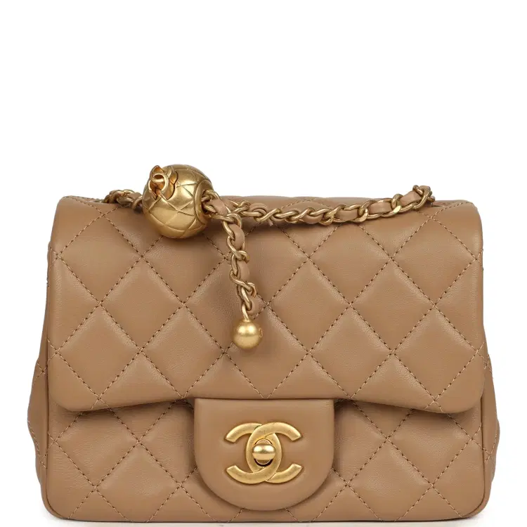 Chanel Mini Pearl Crush Square Flap Bag Beige Lambskin Brushed Gold Hardware-Hover-Image