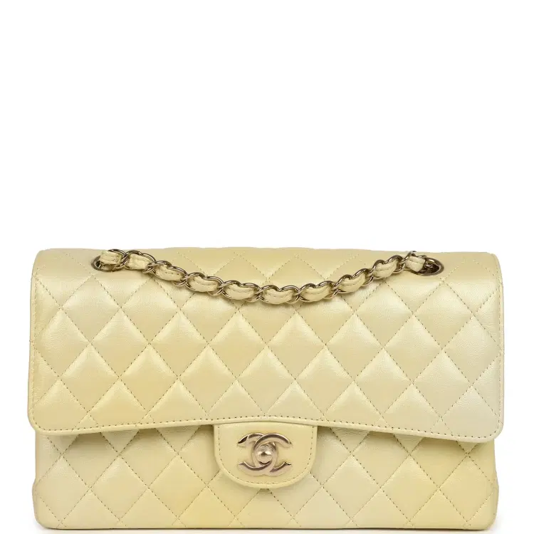 Pre-owned Chanel Medium Classic Double Flap Ombre Yellow Pearly Goatskin Gold Hardware-Hover-Image