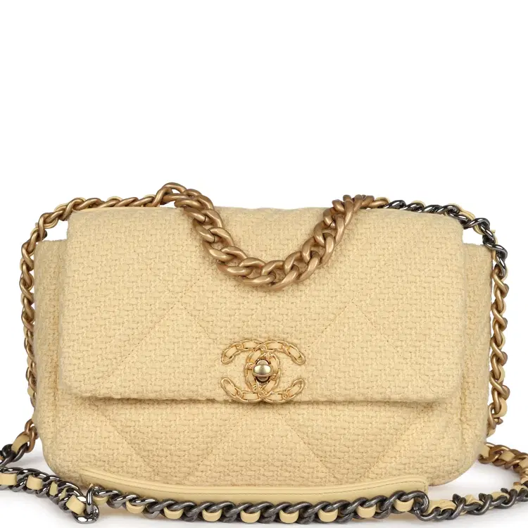 Chanel Medium 19 Flap Bag Light Yellow Wool Mixed Metal Hardware-Hover-Image