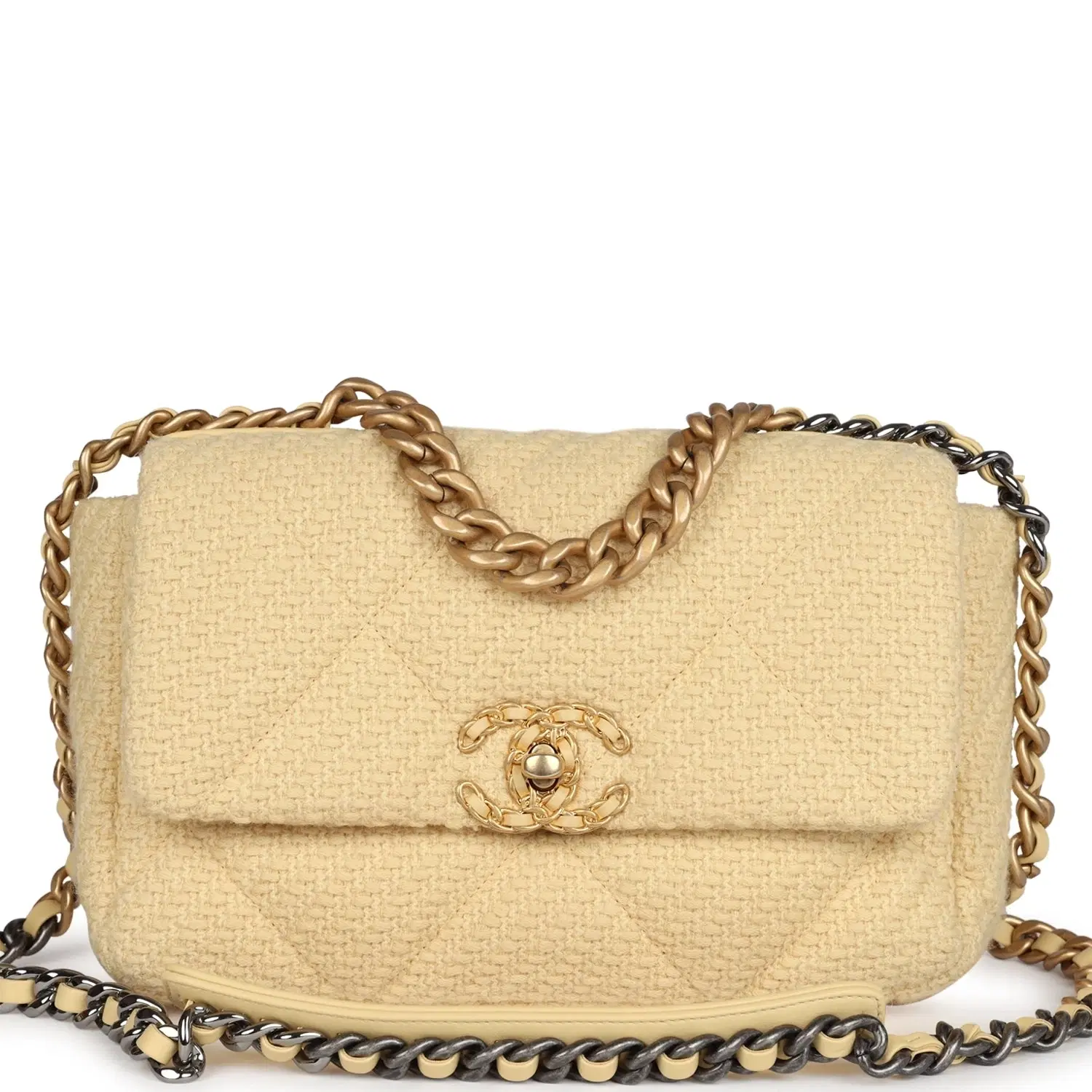 Chanel Medium 19 Flap Bag Light Yellow Wool Mixed Metal Hardware