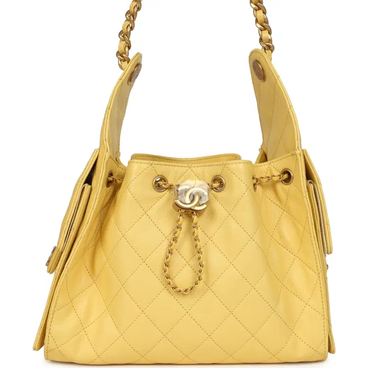Chanel Small 25 Hobo Bag Yellow Caviar Antique Gold Hardware-Hover-Image