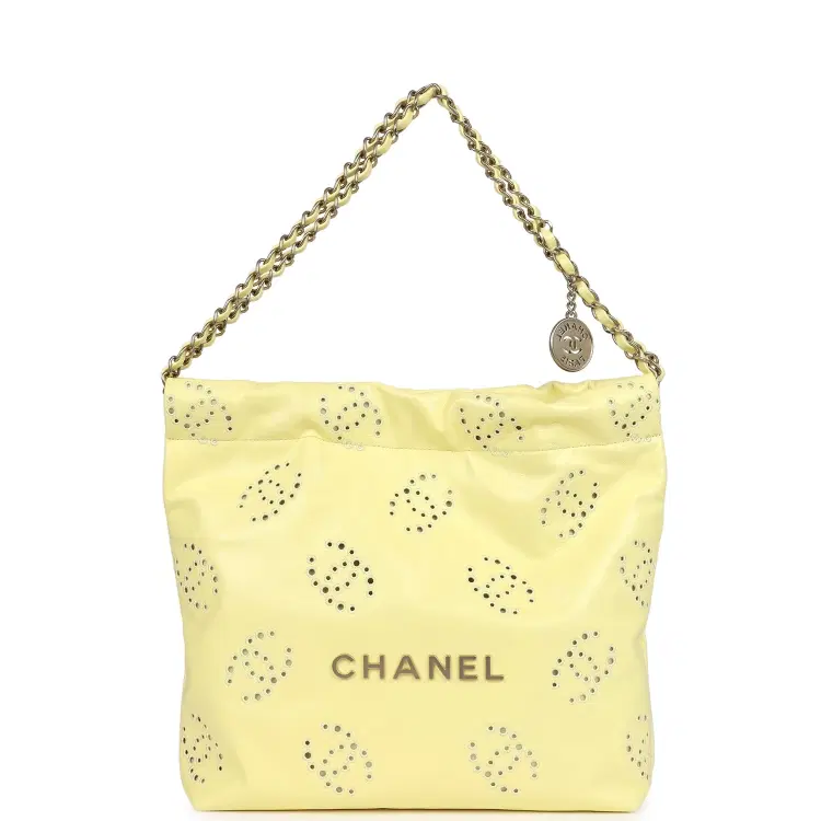 Chanel Small 22 Bag Yellow Shiny Calfskin Brushed Gold Hardware-Hover-Image