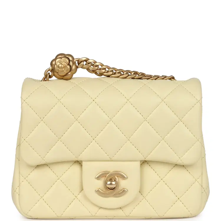 Chanel Mini Camellia Crush Square Flap Yellow Lambskin Antique Gold Hardware-Hover-Image