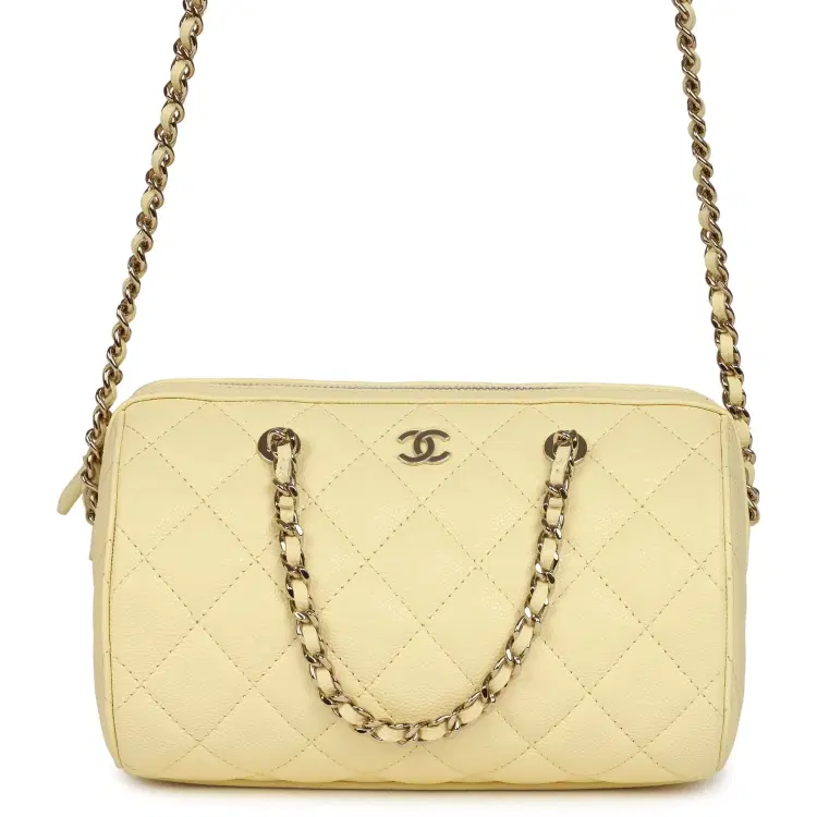 Chanel Mini Timeless Classic Barrel Bag with Chain Yellow Shiny Caviar Light Gold Hardware-Hover-Image