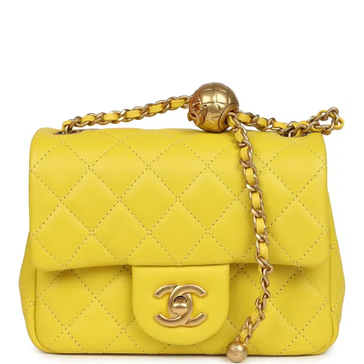 Chanel Mini Pearl Crush Square Flap Bag Yellow Lambskin Brushed Gold Hardware-Hover-Image