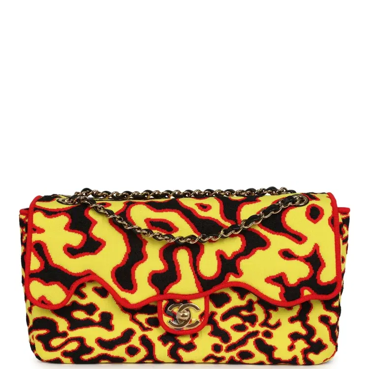 Chanel Maxi "Magma" Flap Bag Yellow, Red, Black Mixed Fibers Gold Hardware-Hover-Image