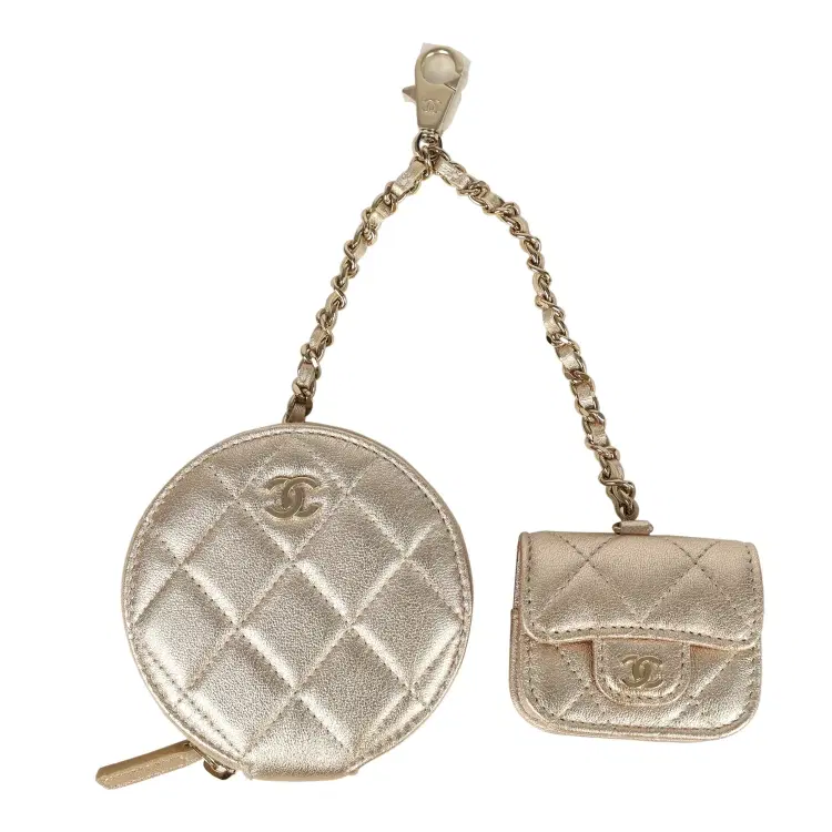 Chanel Round Clip-On Coin Purse and Airpod Pro Case Metallic Gold Goatskin Light Gold Hardware-Hover-Image