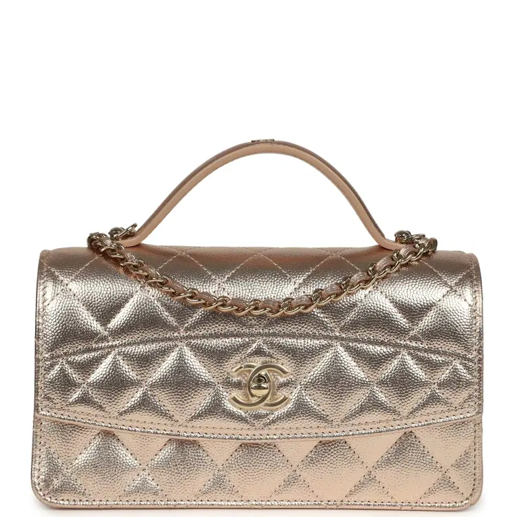 Chanel Top Handle Wallet On Chain WOC Metallic Copper Shiny Caviar Light Gold Hardware-Hover-Image