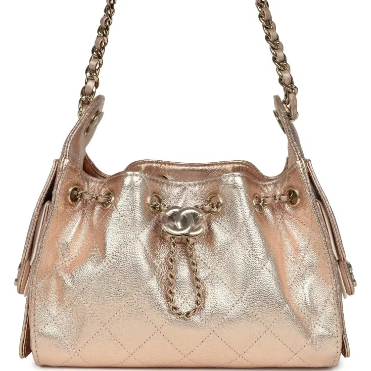 Chanel Mini 25 Hobo Bag Metallic Rose Gold Caviar Caviar Light Gold Hardware-Hover-Image