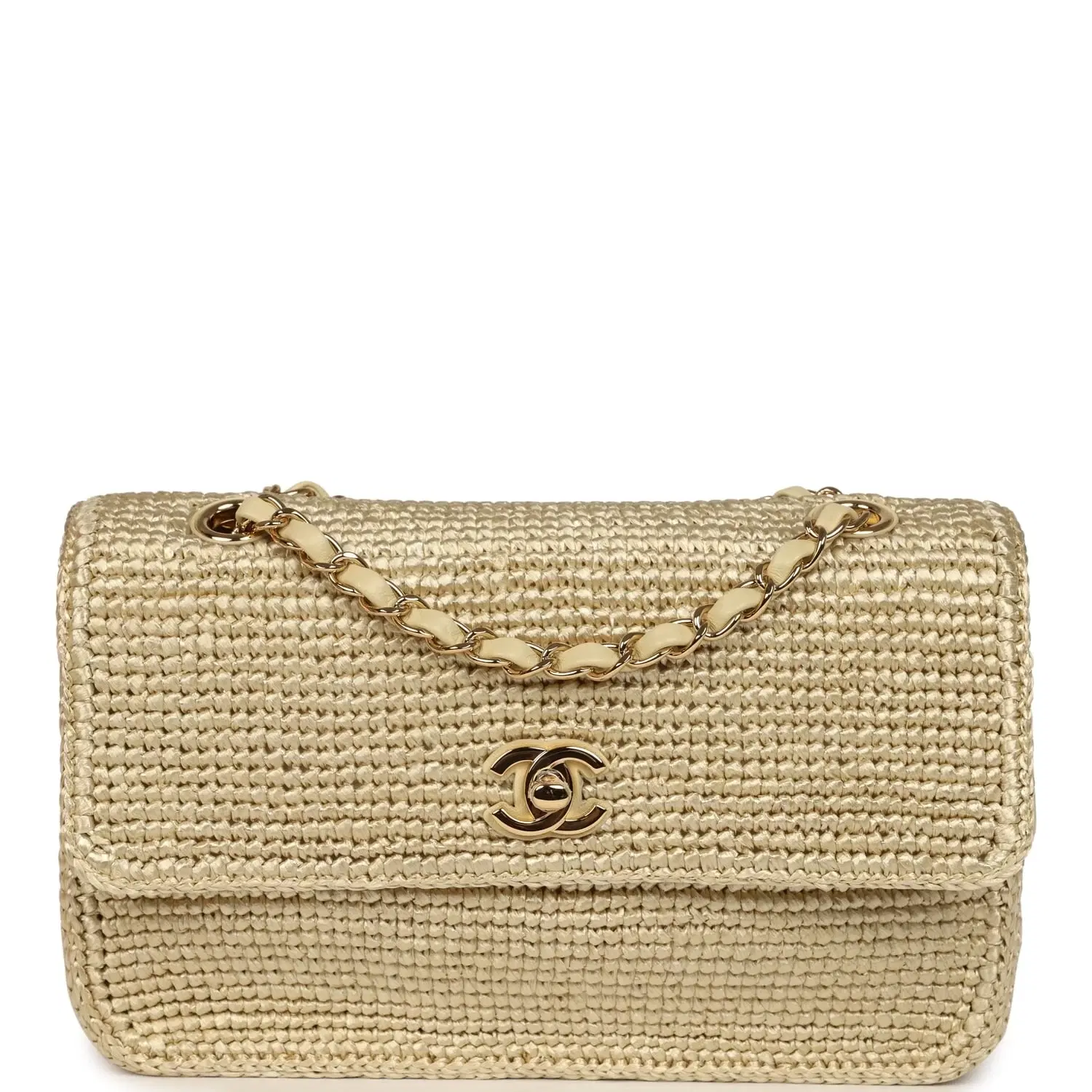 Chanel Small Coco Beach Flap Bag Light Gold Braided Raffia Gold Hardware