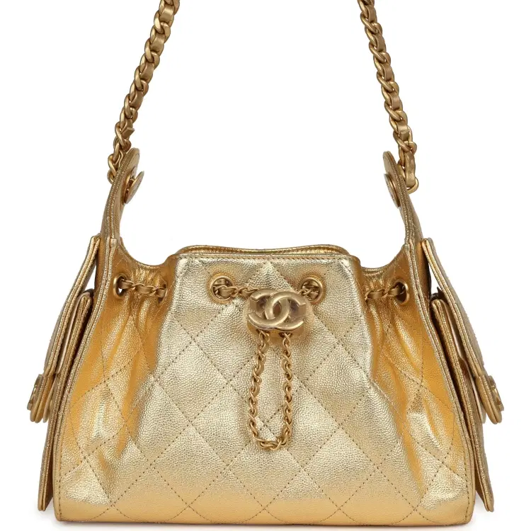 Chanel Mini 25 Hobo Bag Metallic Gold Caviar Antique Gold Hardware-Hover-Image