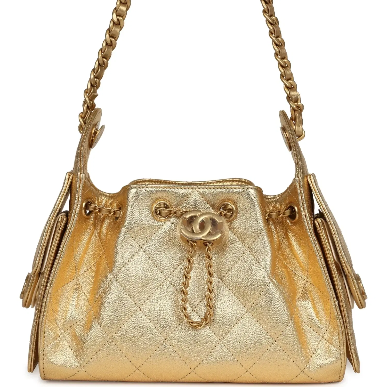 Chanel Mini 25 Hobo Bag Metallic Gold Caviar Antique Gold Hardware