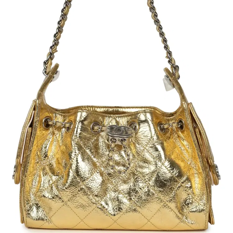 Chanel Mini 25 Hobo Bag Metallic Gold Calfskin Silver Hardware-Hover-Image