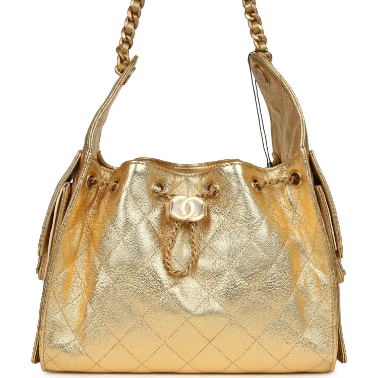 Chanel Small 25 Hobo Bag Metallic Gold Caviar Antique Gold Hardware-Hover-Image