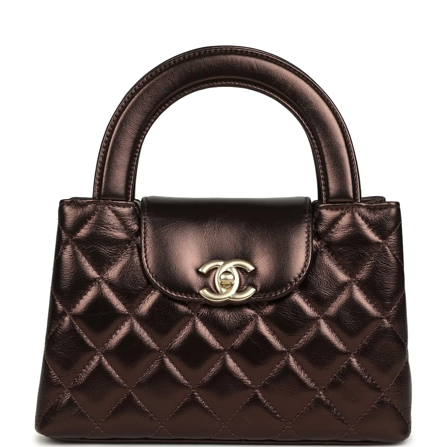 Chanel Small Kelly Shopper Metallic Dark Bronze Calfskin Brushed Light Gold Hardware