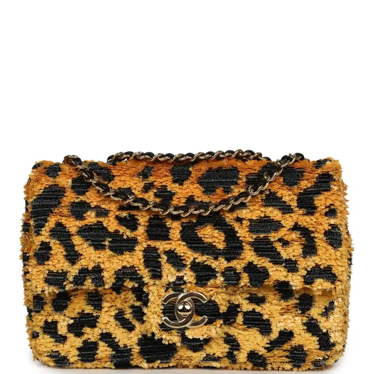 Chanel Mini Cheetah Print Flap Bag Orange, Black Sequin Gold Hardware-Hover-Image