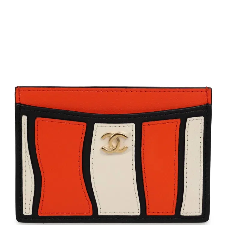 Chanel "Tropicoco" Card Holder Orange, White, Black Lambskin Gold Hardware-Hover-Image