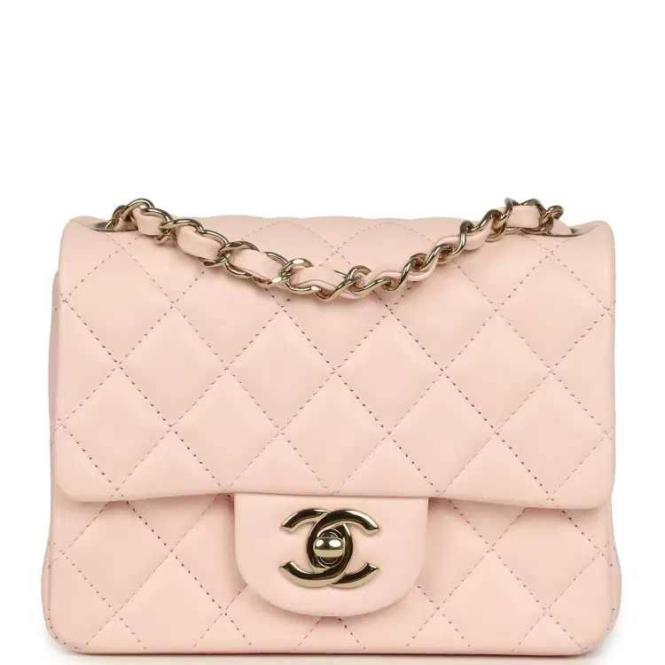 Chanel Mini Classic Square Flap Bag Pink Lambskin Gold Hardware-Hover-Image