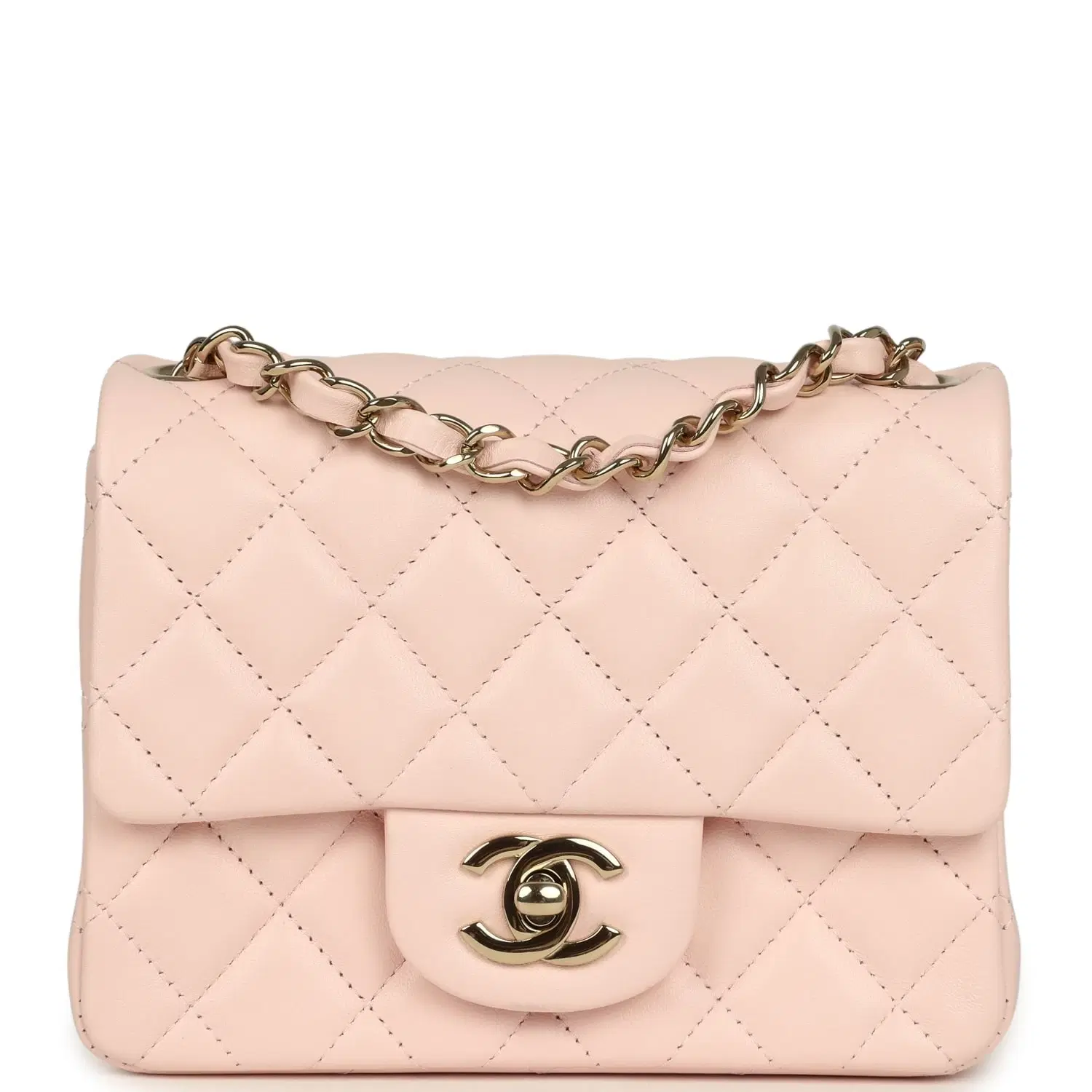 Chanel Mini Classic Square Flap Bag Pink Lambskin Gold Hardware