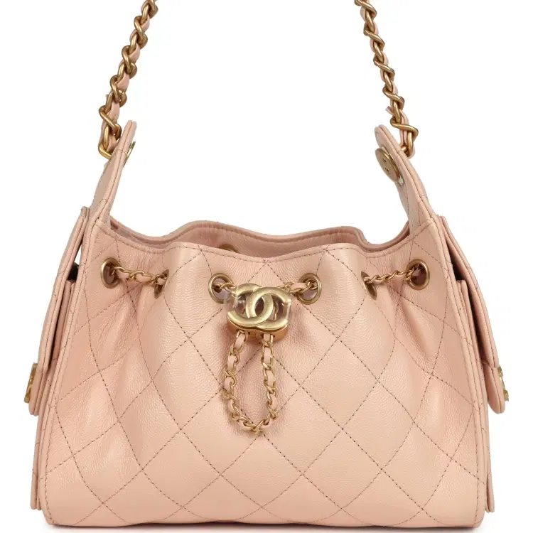 Chanel Mini 25 Hobo Bag Light Pink Caviar Antique Gold Hardware-Hover-Image
