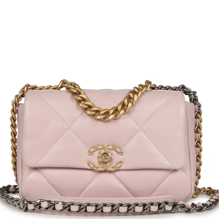 Chanel Medium 19 Flap Bag Light Pink Shiny Lambskin Mixed Metal Hardware-Hover-Image