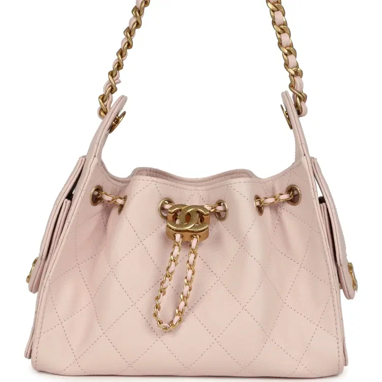 Chanel Mini 25 Hobo Bag Light Pink Caviar Antique Gold Hardware-Hover-Image
