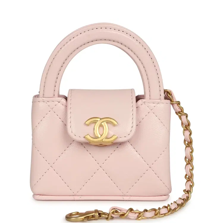 Chanel Nano Kelly Bag Charm Light Pink Shiny Lambskin Brushed Gold Hardware-Hover-Image