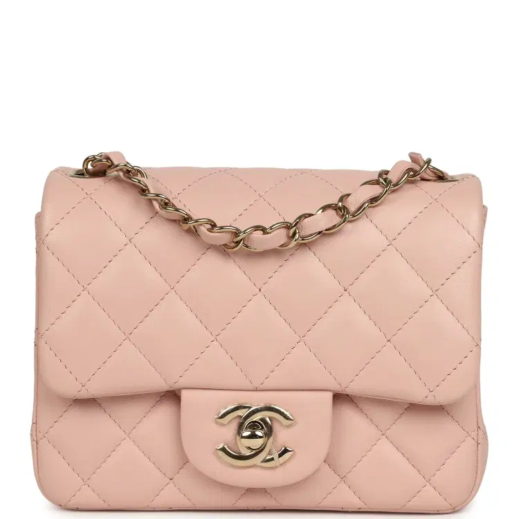 Chanel Mini Classic Square Flap Bag Pink Lambskin Light Gold Hardware-Hover-Image