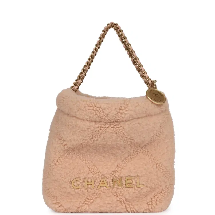 Chanel Mini 22 Bag Light Pink Shearling Gold Hardware-Hover-Image