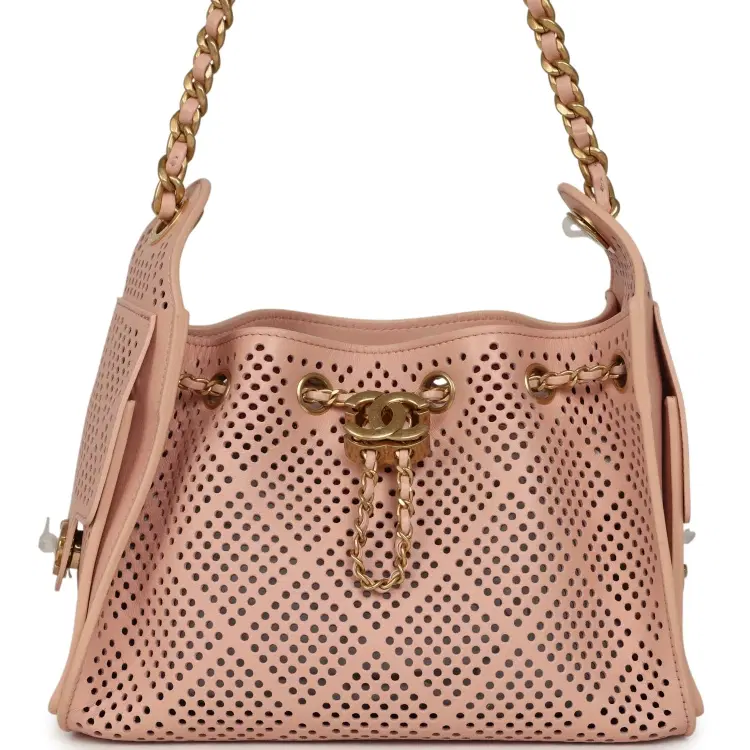 Chanel Mini 25 Hobo Bag Light Pink Perforated Calfskin Antique Gold Hardware-Hover-Image