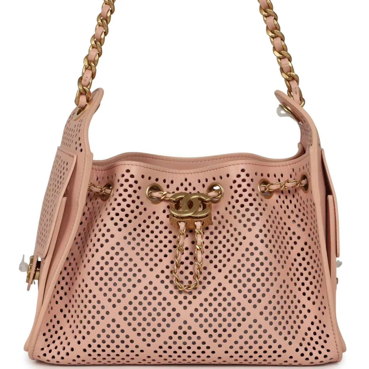 Chanel Mini 25 Hobo Bag Light Pink Perforated Calfskin Antique Gold Hardware