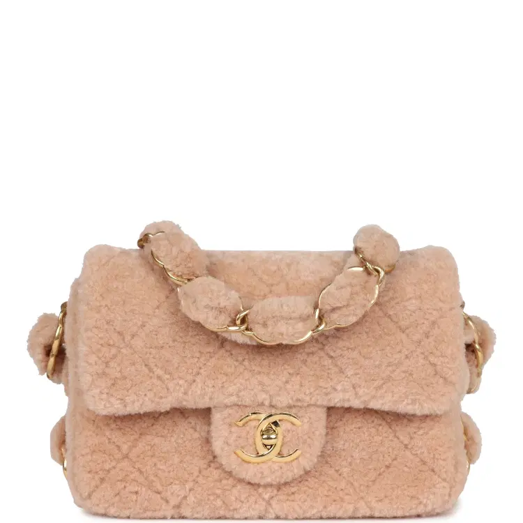 Chanel Small CC Flap Bag Light Pink Shearling Brushed Gold Hardware-Hover-Image