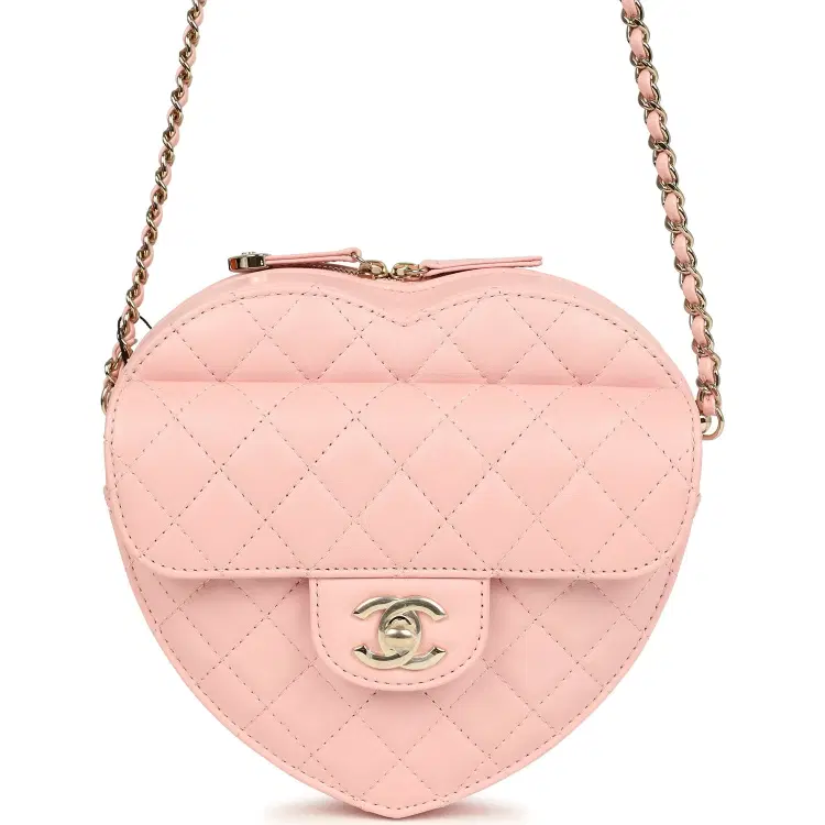 Chanel CC In Love Large Heart Bag with Chain Light Pink Lambskin Light Gold Hardware-Hover-Image