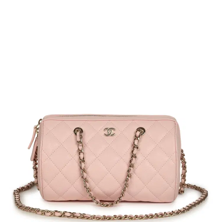 Chanel Mini Timeless Classic Barrel Bag with Chain Light Pink Shiny Caviar Light Gold Hardware-Hover-Image