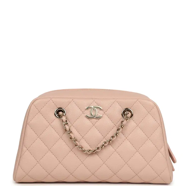 Chanel Small Bowling Clutch with Chain Straps Pink Shiny Caviar Light Gold Hardware-Hover-Image