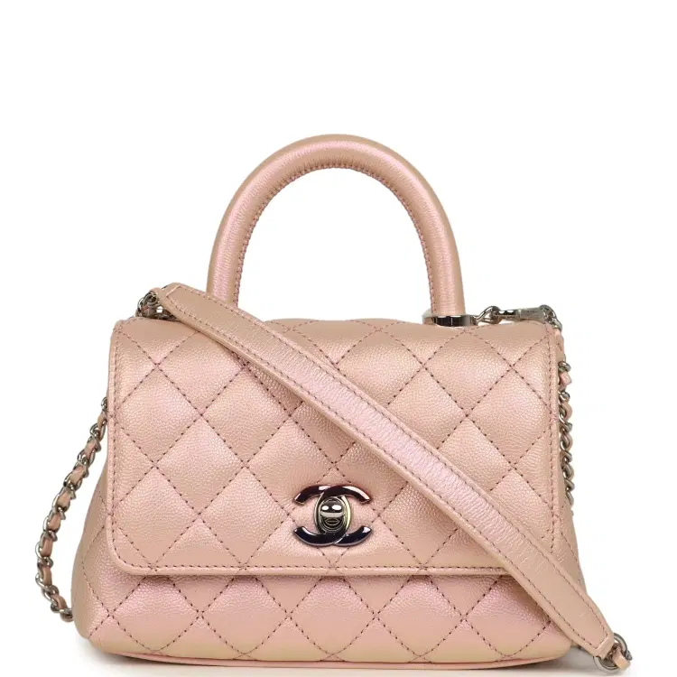 Chanel Micro Coco Handle Flap Bag Iridescent Pink Shiny Caviar Mixed Metal Hardware-Hover-Image
