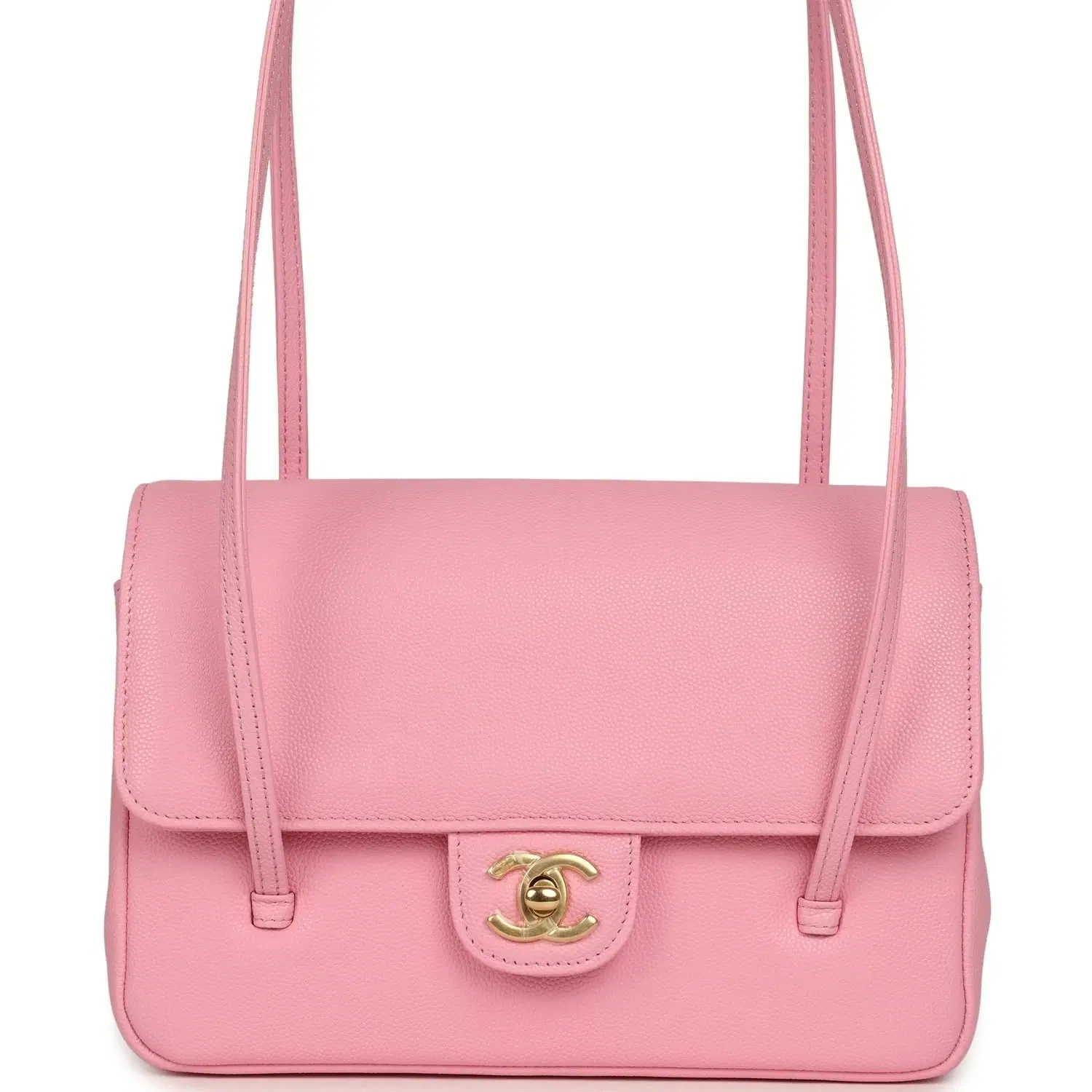 Chanel Small Preppy Coco Flap Bag Pink Shiny Caviar Brushed Gold Hardware