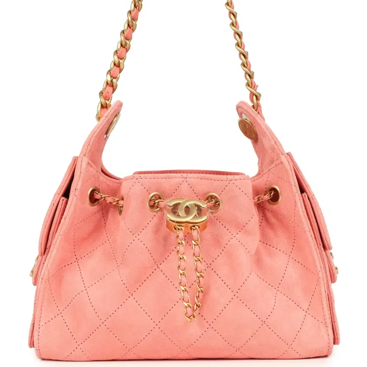 Chanel Mini 25 Hobo Bag Pink Suede Antique Gold Hardware-Hover-Image