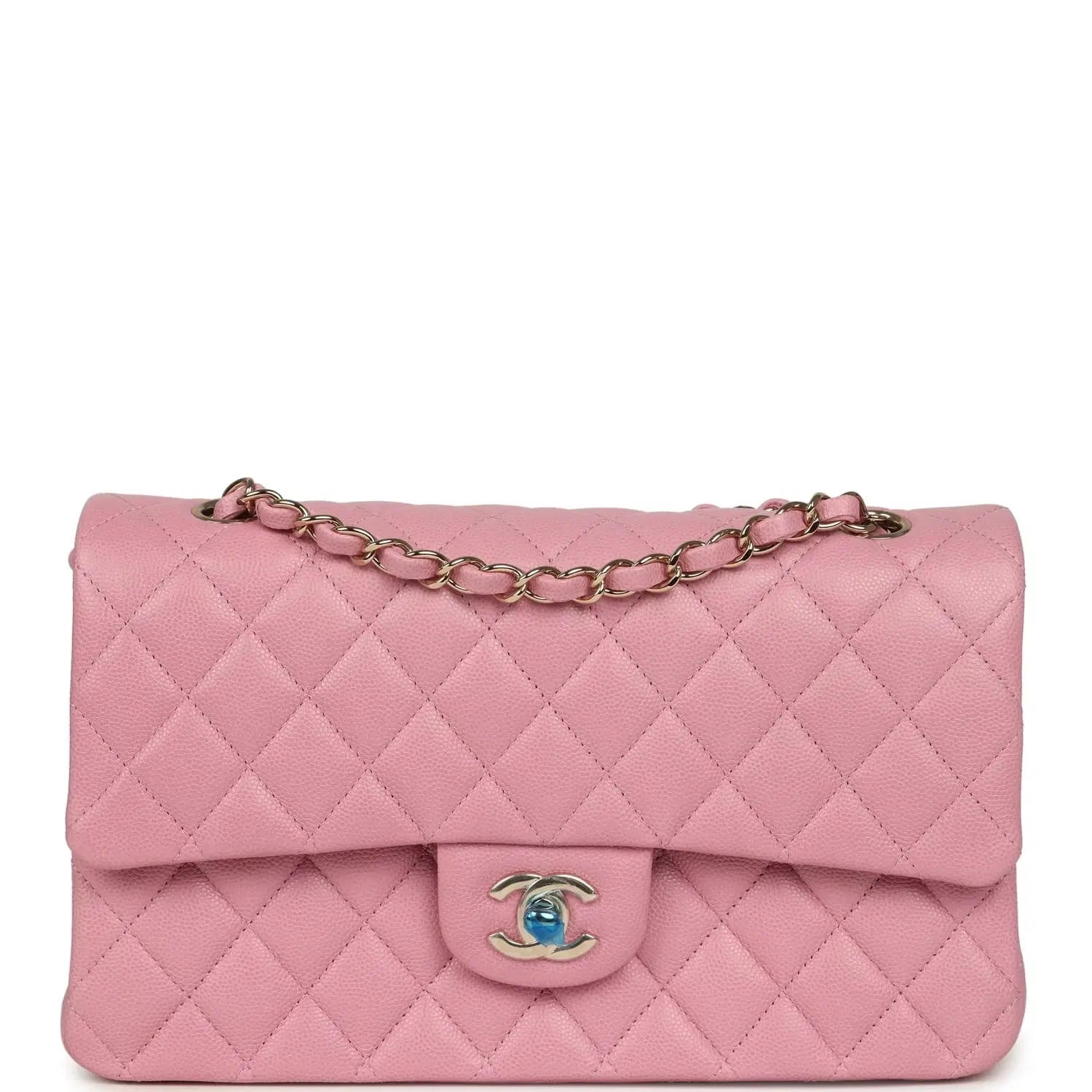 Chanel Medium Classic Double Flap Bag Pink Shiny Caviar Light Gold Hardware