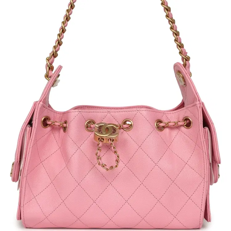 Chanel Mini 25 Hobo Bag Pink Caviar Antique Gold Hardware-Hover-Image