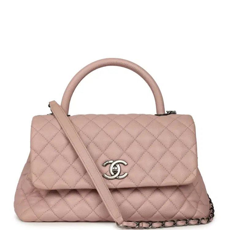 Pre-owned Chanel Medium Coco Handle Flap Bag Blush Caviar Aged Ruthenium Hardware-Hover-Image