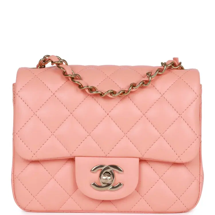 Chanel Mini Square Flap Pink Lambskin Light Gold Hardware-Hover-Image