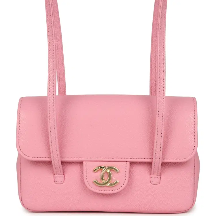 Chanel Mini Preppy Coco Clutch with Straps Pink Shiny Caviar Brushed Gold Hardware-Hover-Image
