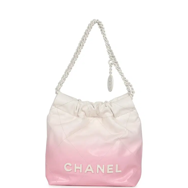 Chanel Mini 22 Bag Pink and White Ombre Calfskin Lacquered Metal Hardware-Hover-Image