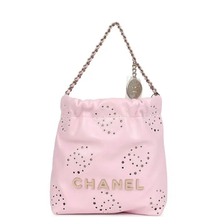 Chanel Mini 22 Bag Pink Shiny Calfskin Brushed Gold Hardware-Hover-Image