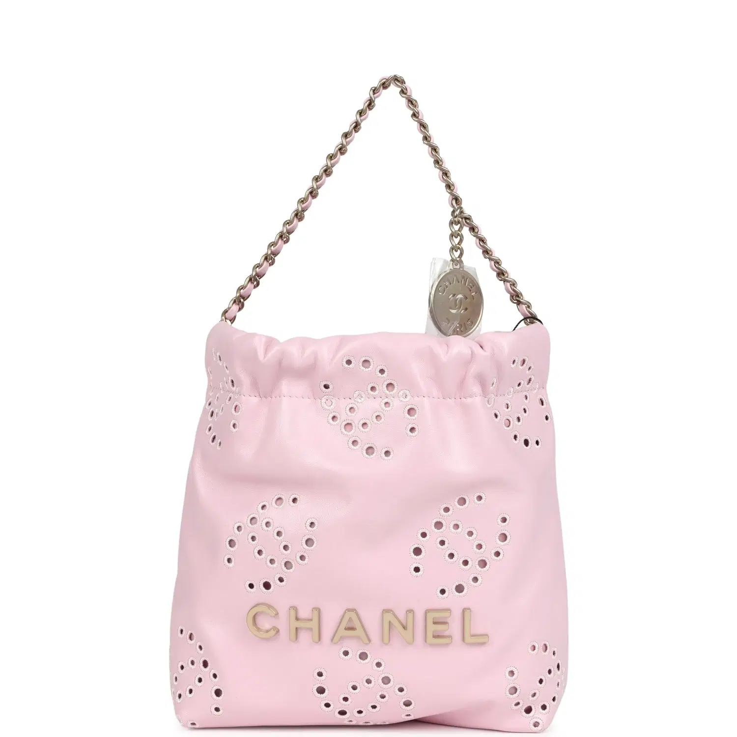 Chanel Mini 22 Bag Pink Shiny Calfskin Brushed Gold Hardware