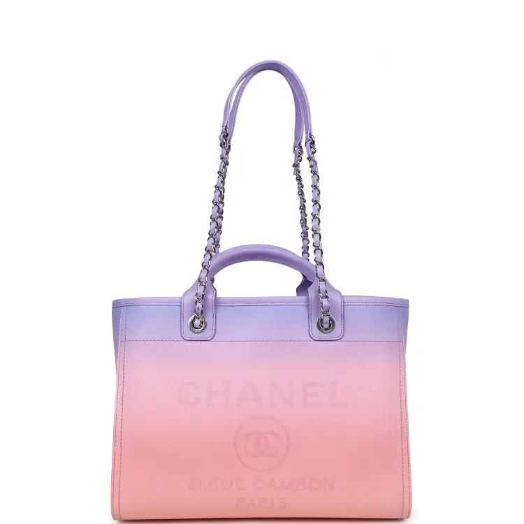 Chanel Small Deauville Shopping Tote Pink and Purple Ombre Calfskin Silver Hardware-Hover-Image